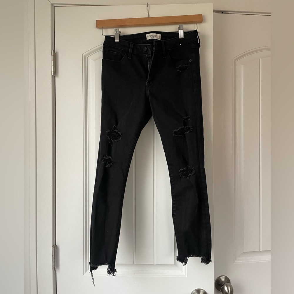 Abercrombie and Fitch Ripped Mid Rise Super Skinny Ankle Jeans